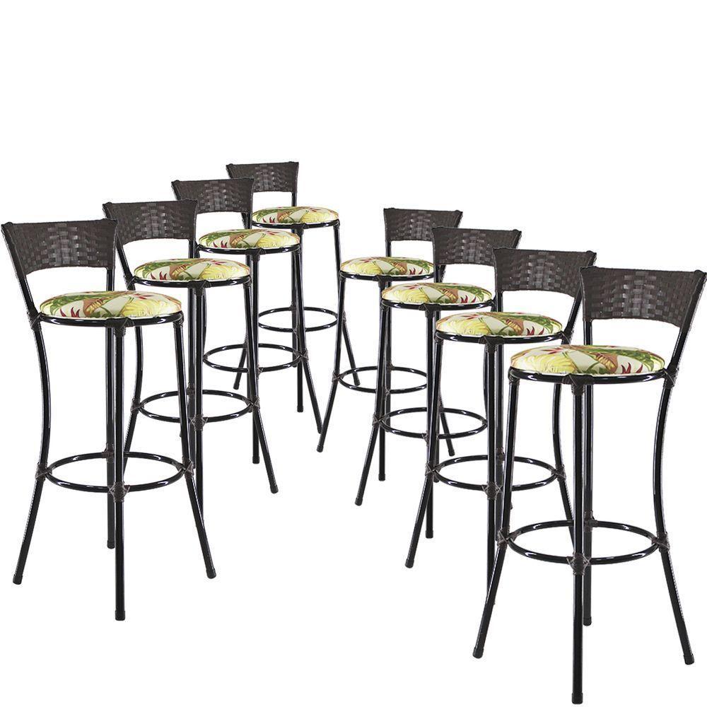 Kit Com 8 Banquetas Alta Forts Verde Floral, Fibra Uv Bancada, área Goumert, Bar, Piscina, Balcão - 1