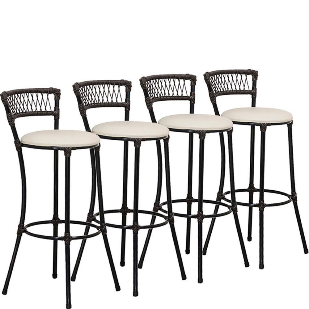 Kit Com 4 Banquetas Altas Forts Fibra Uv Bancada, área Goumert, Bar, Piscina, Balcão, Floral Gelo - 4