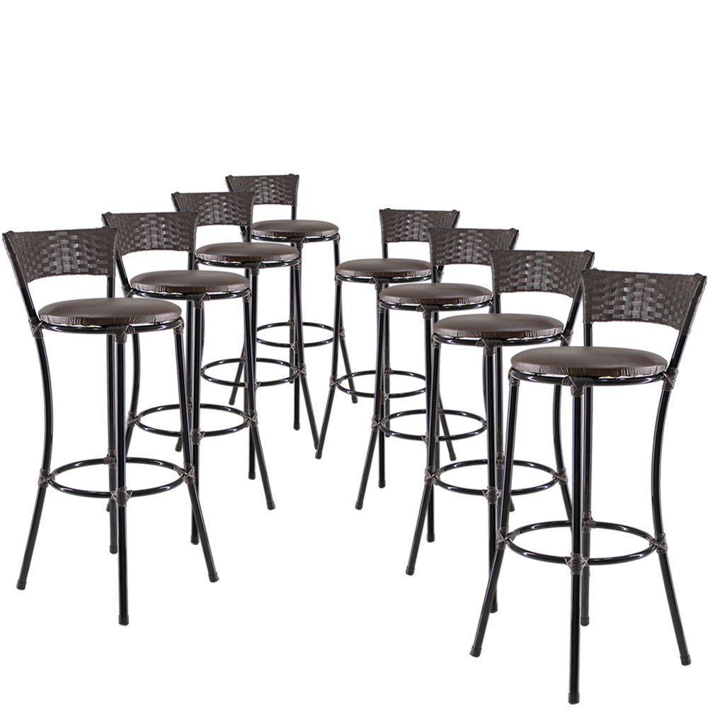 Jogo Com 8 Banquetas Alta Forts Fibra Uv Bancada, área Goumert, Bar, Piscina, Balcão, Floral Marrom - 1