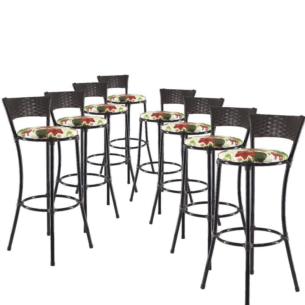 Jogo Com 8 Banquetas Alta Forts Vermelho Floral, Fibra Uv Bancada, área Goumert, Bar, Piscina, Balcão - 1
