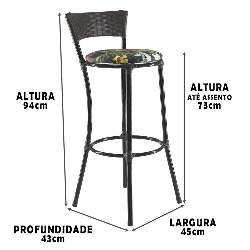 Kit Com 8 Banquetas Alta Forts Preto Floral, Fibra Uv Bancada, área Goumert, Bar, Piscina, Balcão - 3