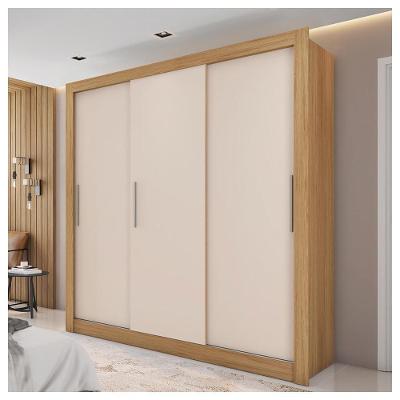 Guarda Roupa Casal New Glass 3 Portas 2 Gavetas Lamina Mel-Off White-Cacao Perfect MDP
