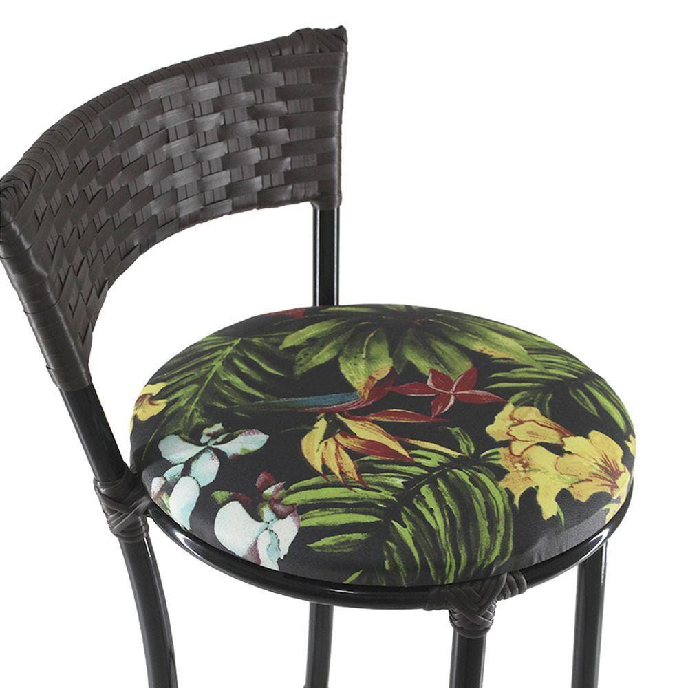 Kit Com 4 Banquetas Altas Forts Preto Floral, Fibra Uv Bancada, área Goumert, Bar, Piscina, Balcão - 4