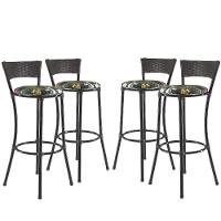 Kit Com 4 Banquetas Altas Forts Preto Floral, Fibra Uv Bancada, área Goumert, Bar, Piscina, Balcão - 1