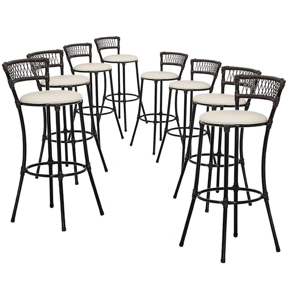 Kit Com 8 Banquetas Altas Forts Fibra Uv Bancada, área Goumert, Bar, Piscina, Balcão, Floral Gelo - 1