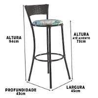 Jogo Com 8 Banquetas Alta Forts Fibra Uv Bancada, área Goumert, Bar, Piscina, Balcão, Azul Floral - 3