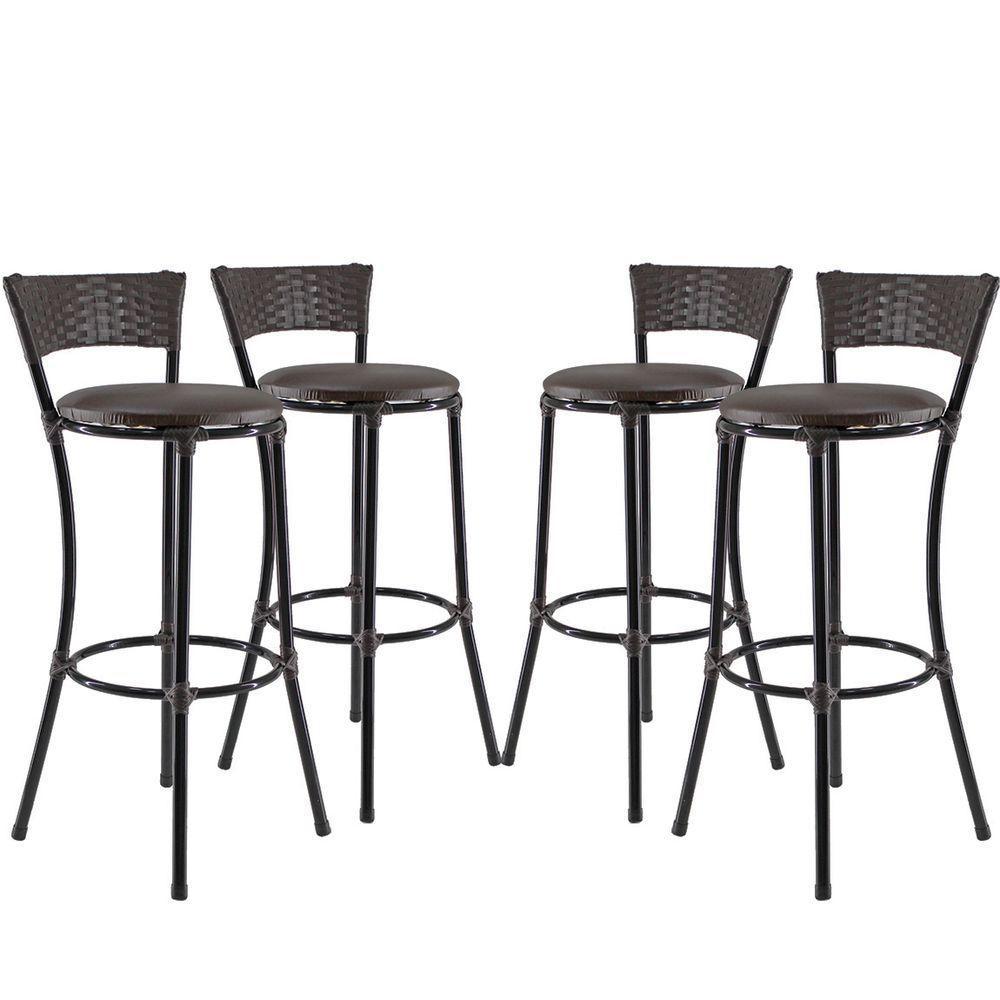 Kit Com 4 Banquetas Altas Forts Marrom Floral, Fibra Uv Bancada, área Goumert, Bar, Piscina, Balcão - 1