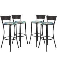 Jogo Com 4 Banquetas Alta Forts Fibra Uv Bancada, área Goumert, Bar, Piscina, Balcão, Floral Azul - 1