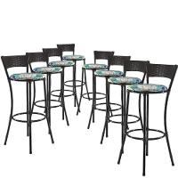 Kit Com 8 Banquetas Altas Forts Azul Floral, Fibra Uv Bancada, área Goumert, Bar, Piscina, Balcão - 1