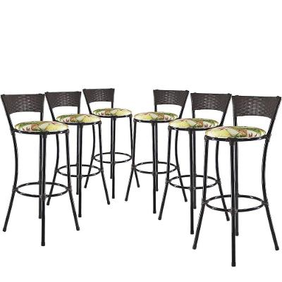 Kit Com 6 Banquetas Alta Forts Fibra Uv Bancada, área Goumert, Bar, Piscina, Balcão, Verde Floral