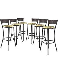 Kit Com 6 Banquetas Alta Forts Fibra Uv Bancada, área Goumert, Bar, Piscina, Balcão, Verde Floral - 1