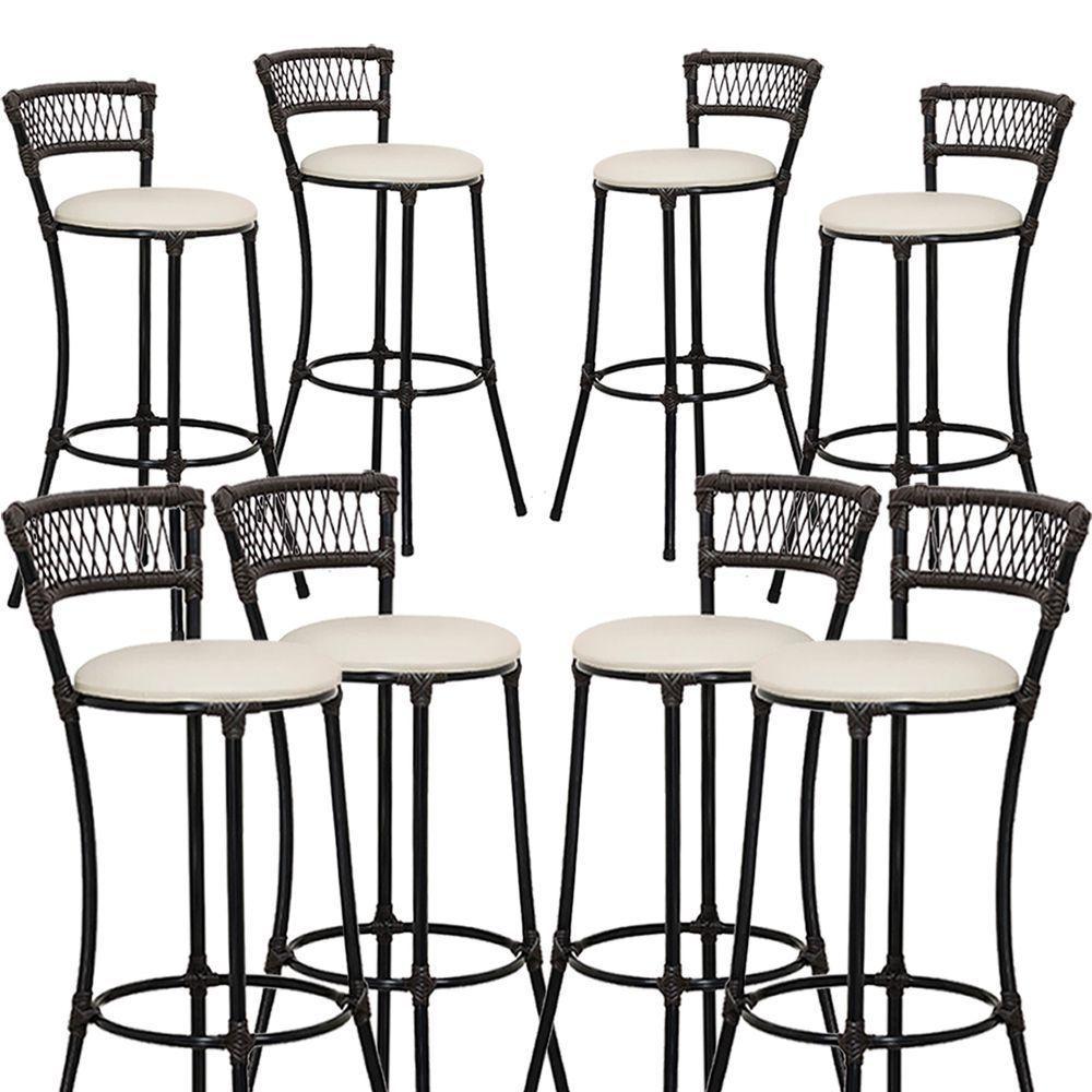 Jogo Com 8 Banquetas Alta Forts Fibra Uv Bancada, área Goumert, Bar, Piscina, Balcão, Floral Gelo - 4