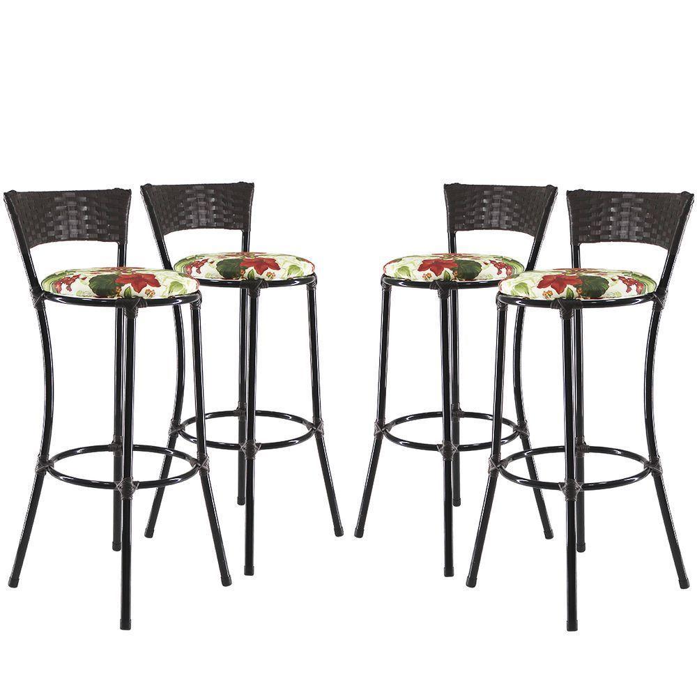 Kit 4 Banquetas Alta Forts Fibra Uv Bancada, área Goumert, Bar, Piscina, Balcão, Floral Vermelho - 1
