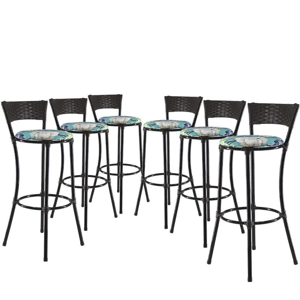 Kit Com 6 Banquetas Alta Forts Azul Floral, Fibra Uv Bancada, área Goumert, Bar, Piscina, Balcão - 1