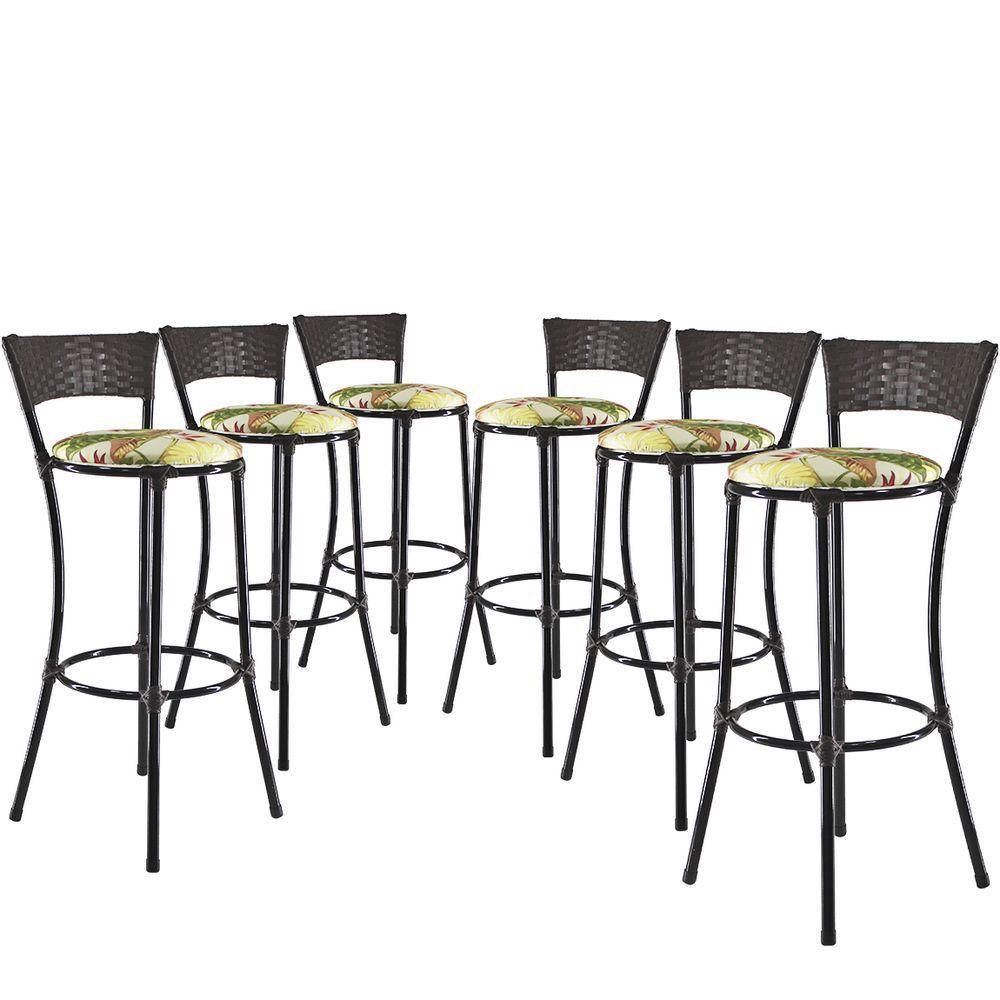 Kit Com 6 Banquetas Alta Forts Verde Floral, Fibra Uv Bancada, área Goumert, Bar, Piscina, Balcão - 1