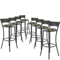 Kit Com 8 Banquetas Altas Forts Fibra Uv Bancada, área Goumert, Bar, Piscina, Balcão, Floral Preto - 1
