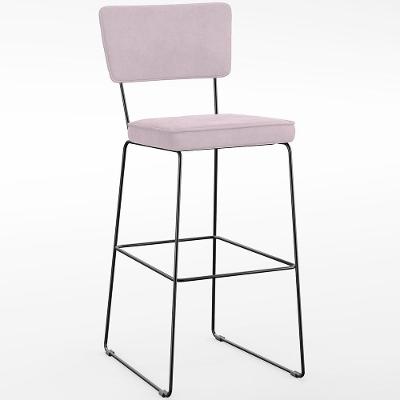 Banqueta Alta Allana L02 Assento Tecido Base em Aço com Encosto Rosê para Cozinha