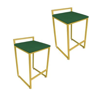 Kit 02 Banquetas Lavínia Suede Verde Base Dourado