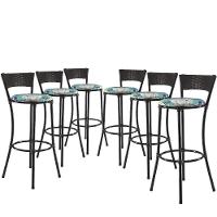 Jogo Com 6 Banquetas Alta Forts Fibra Uv Bancada, área Goumert, Bar, Piscina, Balcão, Floral Azul - 1