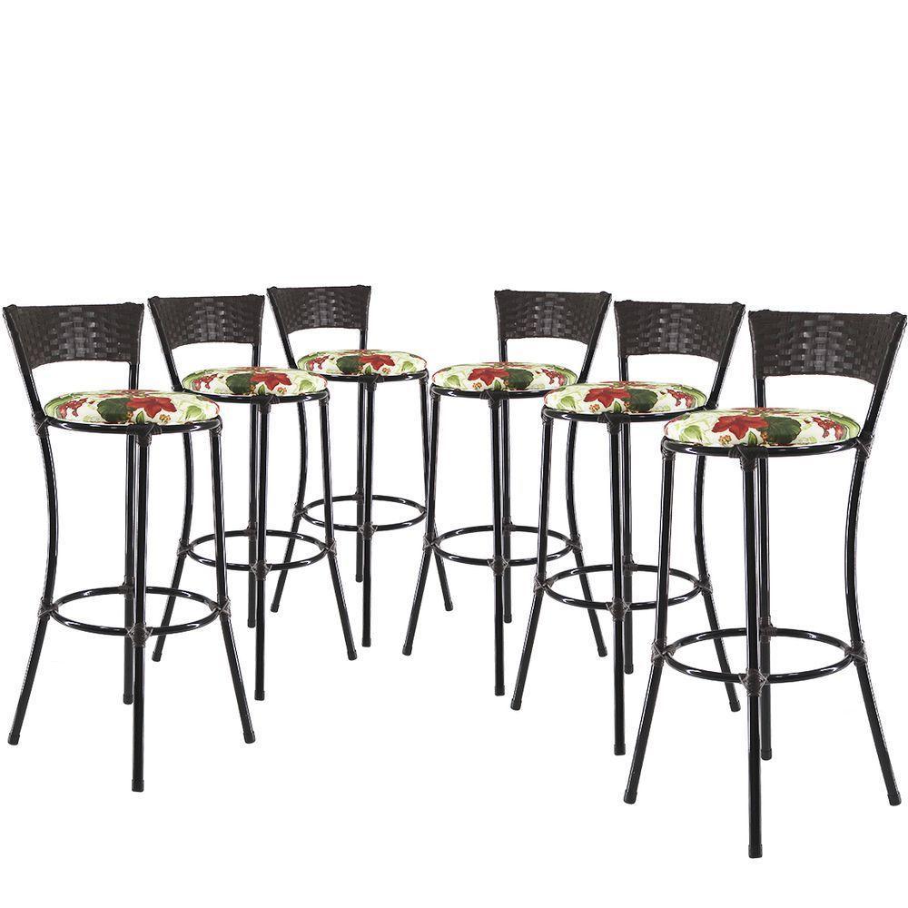 Kit Com 6 Banquetas Alta Forts Fibra Uv Bancada, área Goumert, Bar, Piscina, Balcão, Vermelho Floral - 1