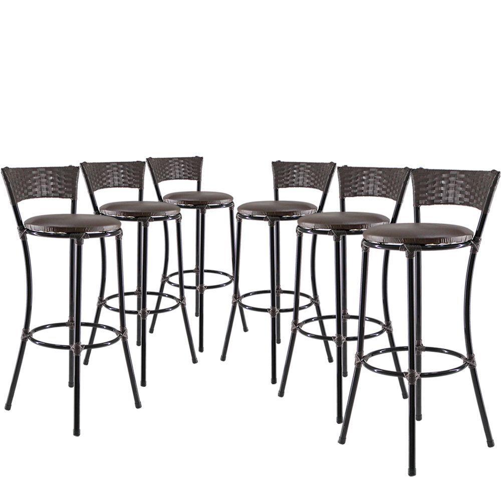 Kit Com 6 Banquetas Altas Forts Fibra Uv Bancada, área Goumert, Bar, Piscina, Balcão, Floral Marrom - 1