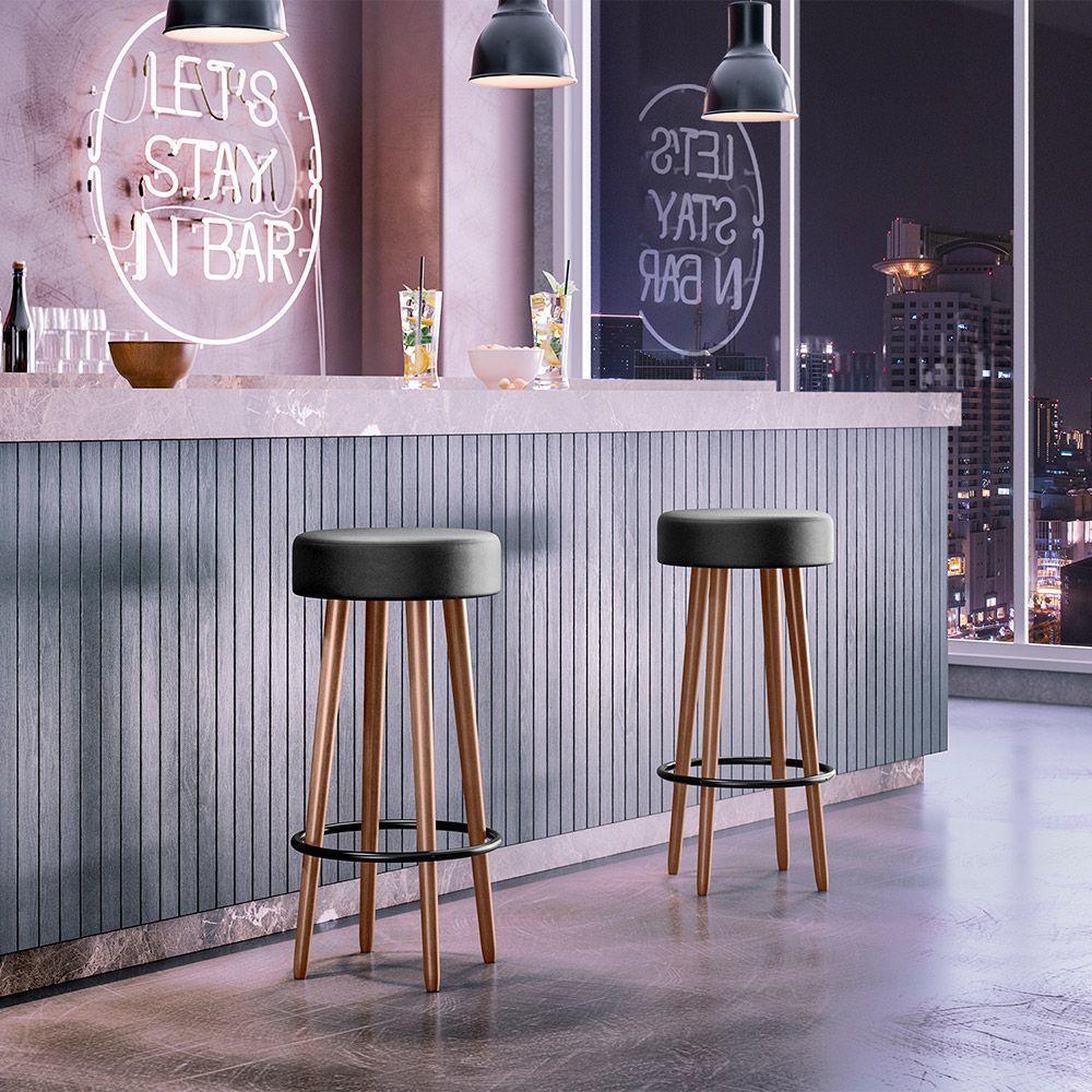 Kit 02 Banquetas Redondas Líbia Corano Preto - 5