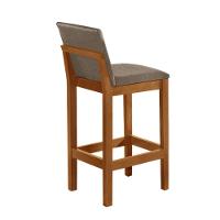 Banqueta Alta Pérola Com Encosto Estofada Em Linho Bege Madeira Maciça Castanho Bege - 3