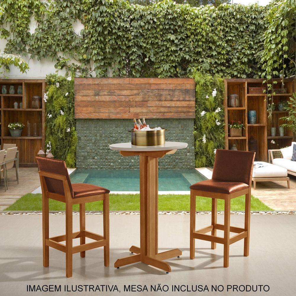 Kit 2 Banquetas Alta Pérola Com Encosto Estofada Em Couro Pu Caramelo Madeira Maciça CastanhoMarrom - 5