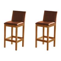 Kit 2 Banquetas Alta Pérola Com Encosto Estofada Em Couro Pu Caramelo Madeira Maciça CastanhoMarrom - 1