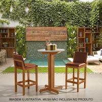 Kit 2 Banquetas Alta Pérola Com Encosto Estofada Em Couro Pu Caramelo Madeira Maciça CastanhoMarrom - 5