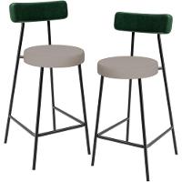 Kit 02 Banquetas Baixa Cozinha Sala Jantar Bancada Milão L02 Facto Verde Linho Bege - 1