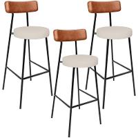 Kit 03 Banquetas Alta Bar Cozinha Sala De Jantar Milão L02 Couríssimo Camel Linho Cru - 1