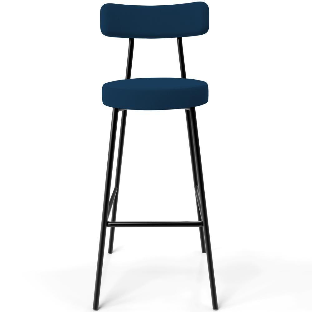 Kit 04 Banquetas Alta Bar Cozinha Sala De Jantar Em Aço Milão L02 Suede Azul - 2