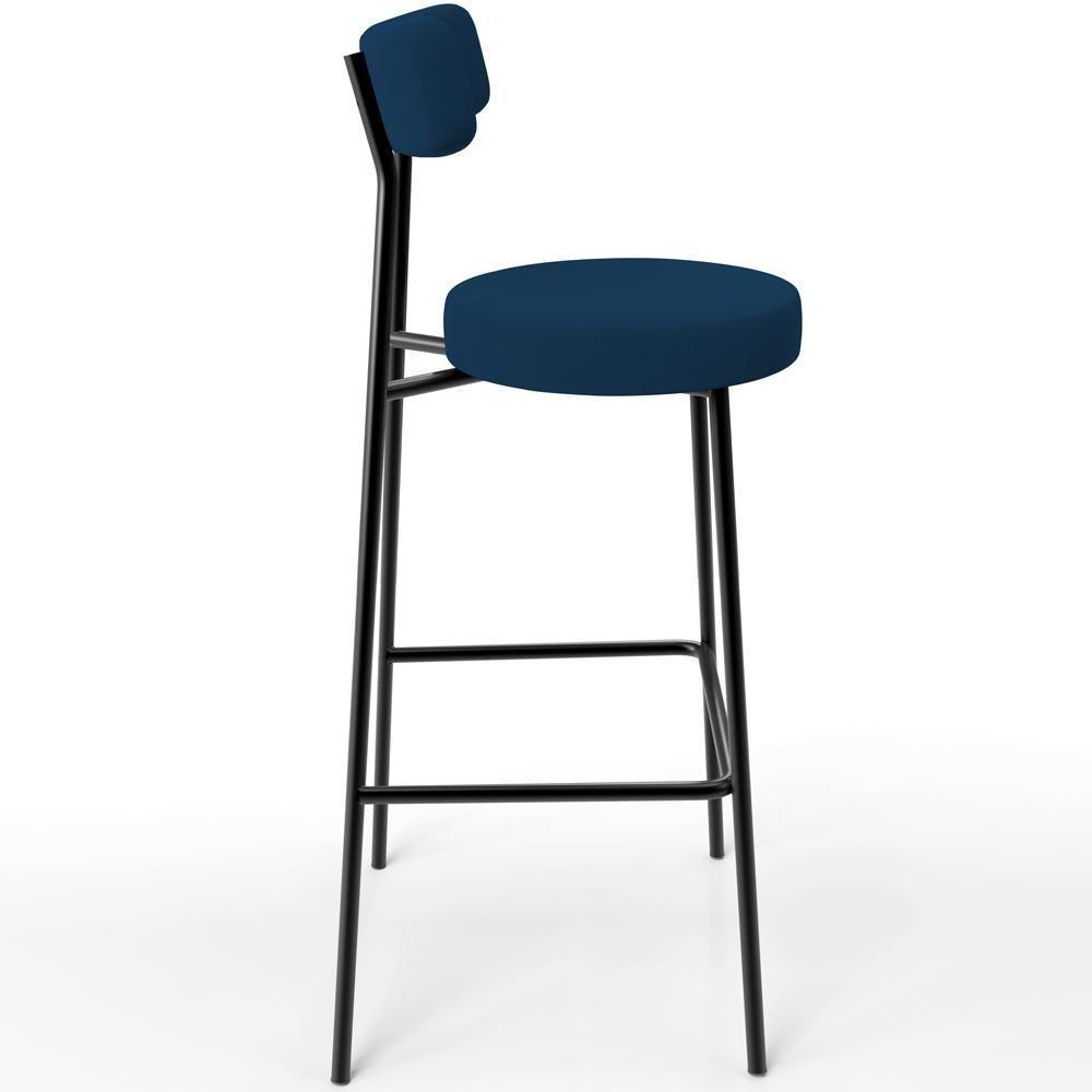 Kit 04 Banquetas Alta Bar Cozinha Sala De Jantar Em Aço Milão L02 Suede Azul - 4