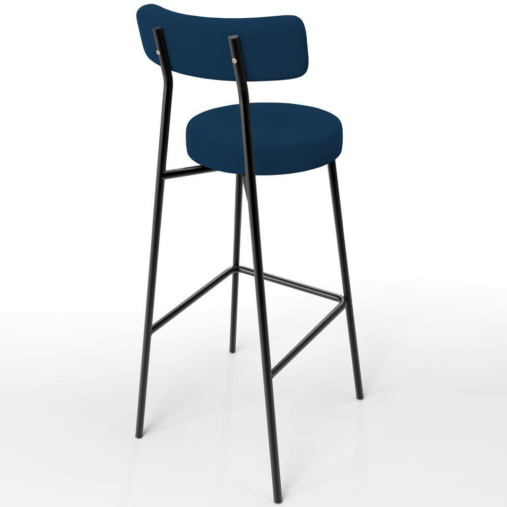 Kit 04 Banquetas Alta Bar Cozinha Sala De Jantar Em Aço Milão L02 Suede Azul - 7