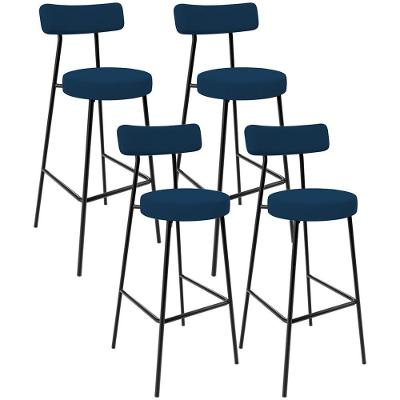 Kit 04 Banquetas Milão L02 Assento Tecido Estrutura Aço com Encosto Fixo Azul