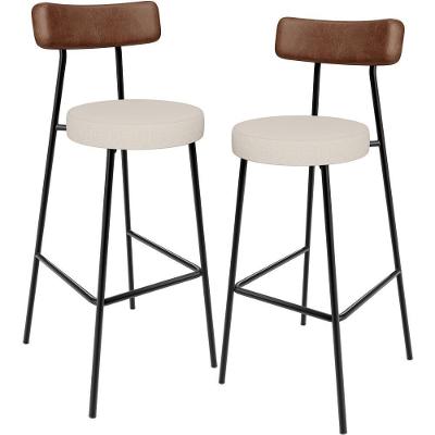 Kit 02 Banquetas Alta Cozinha Bar Sala De Jantar Milão L02 Couríssimo Marrom Linho Cru