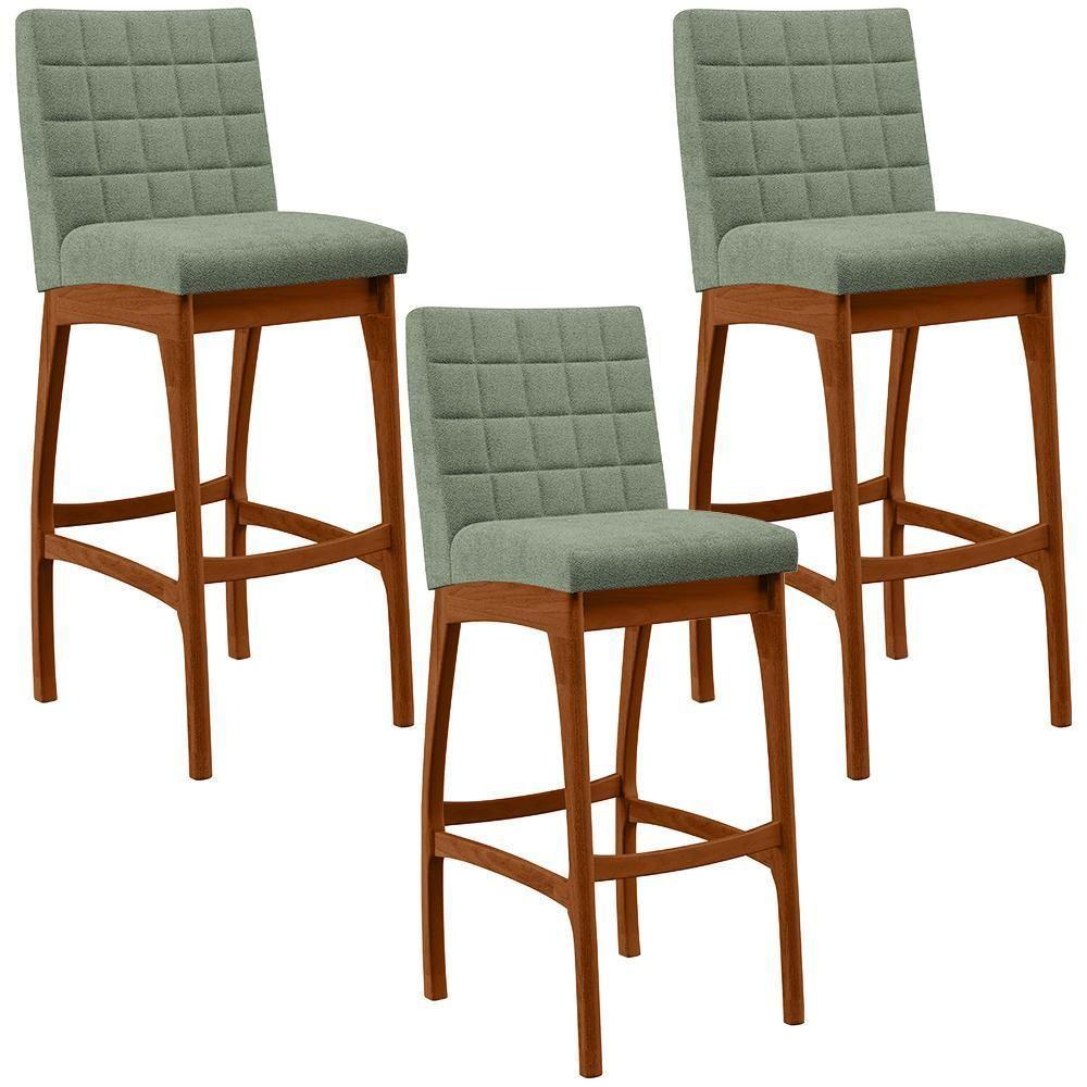 Kit 03 Banquetas Alta Para Cozinha Sala De Jantar Fixa Mila L02 Bouclê Oliva - 1