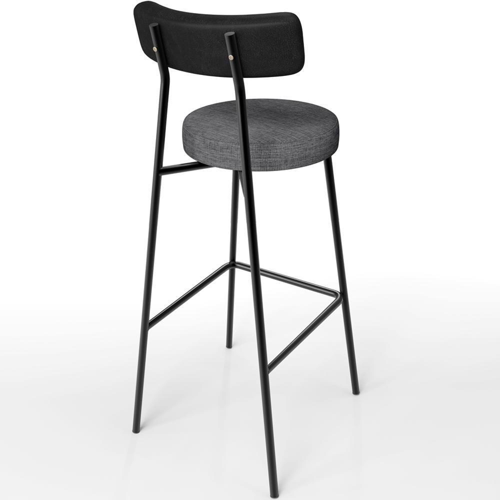 Kit 03 Banquetas Alta Cozinha Sala Jantar Milão L02 Couríssimo Preto Linho Cinza Escuro - 3