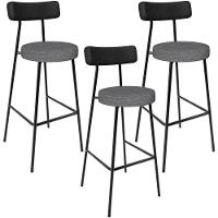 Kit 03 Banquetas Alta Cozinha Sala Jantar Milão L02 Couríssimo Preto Linho Cinza Escuro - 1