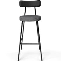 Kit 03 Banquetas Alta Cozinha Sala Jantar Milão L02 Couríssimo Preto Linho Cinza Escuro