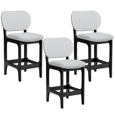 Kit 3 Banquetas Baixa Betta L02 Assento em Linho Base Fixa com Encosto Preto