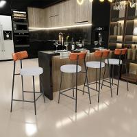 Kit 03 Banquetas Baixa Bar Cozinha Sala Jantar Milão L02 Couríssimo Camel Linho Cinza - 7