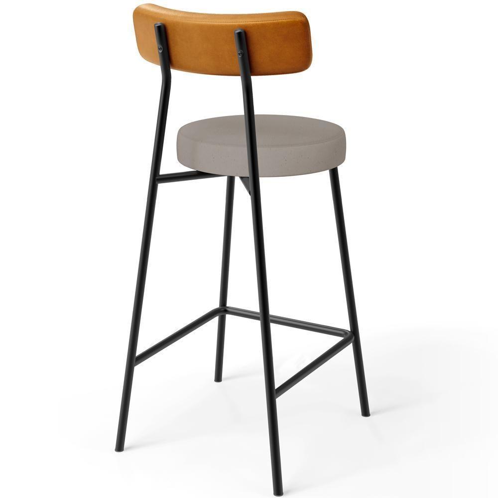 Kit 03 Banquetas Baixa Bar Cozinha Sala Jantar Milão L02 Couríssimo Whisky Linho Bege - 7