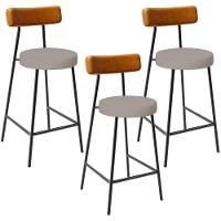 Kit 03 Banquetas Baixa Bar Cozinha Sala Jantar Milão L02 Couríssimo Whisky Linho Bege - 1