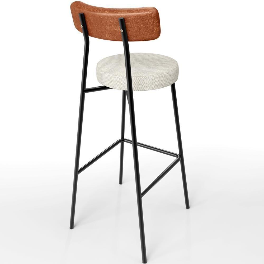 Kit 03 Banquetas Alta Cozinha Sala Jantar Milão L02 Couríssimo Camel Linho Champagne - 5