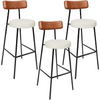 Kit 03 Banquetas Alta Cozinha Sala Jantar Milão L02 Couríssimo Camel Linho Champagne - 1