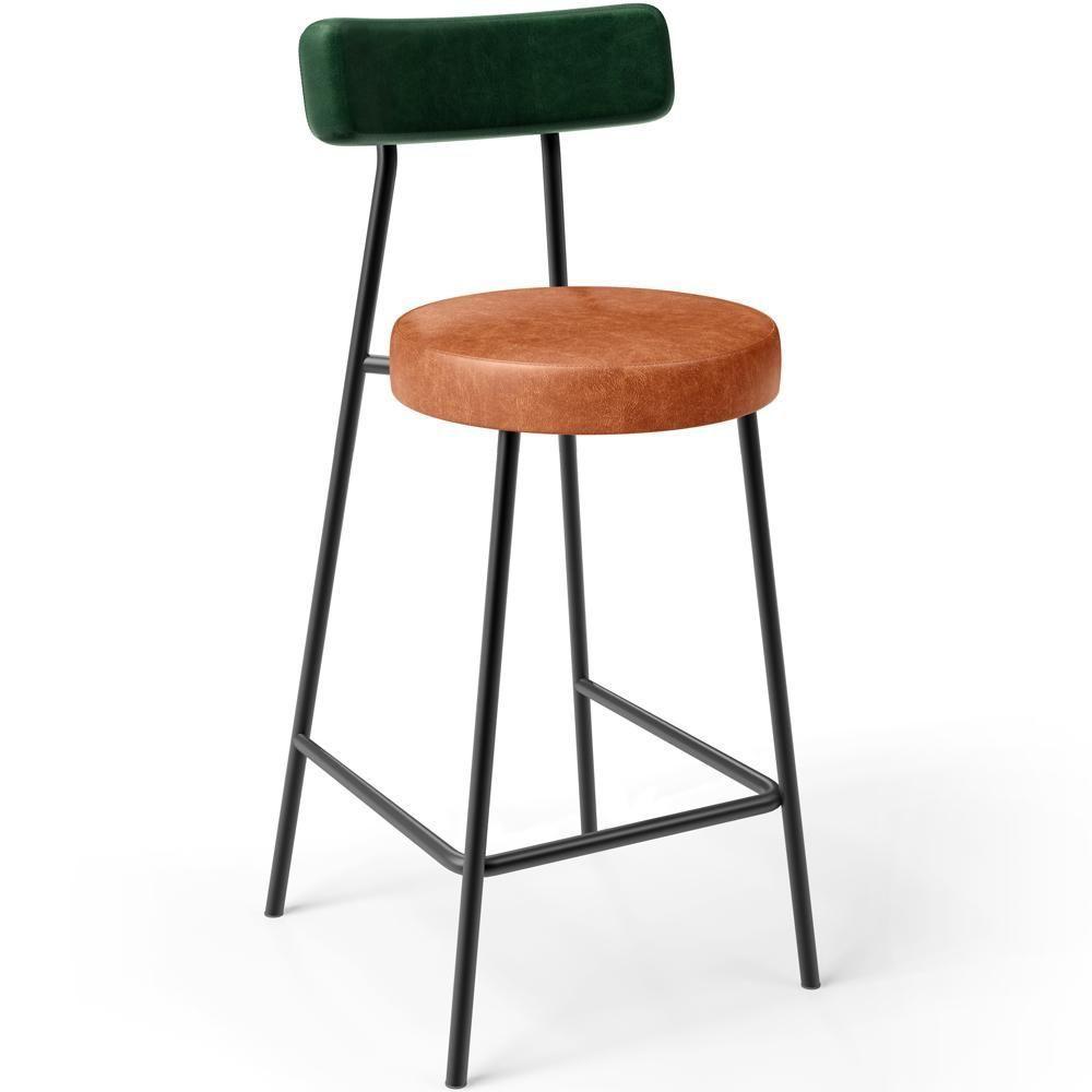 Kit 04 Banquetas Baixa Cozinha Sala Jantar Bancada Milão L02 Facto Verde Musgo Camel - 7