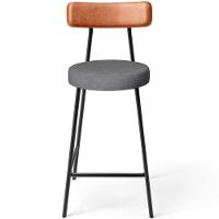 Kit 03 Banquetas Baixa Cozinha Jantar Milão L02 Couríssimo Camel Linho Cinza Escuro