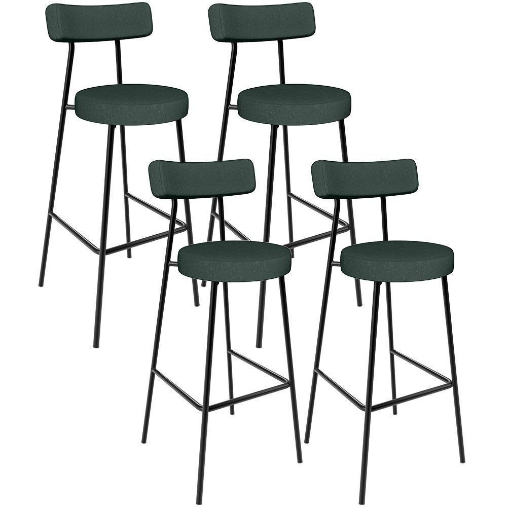Kit 04 Banquetas Alta Bar Cozinha Sala De Jantar Em Aço Milão L02 Linho Verde Musgo - 1